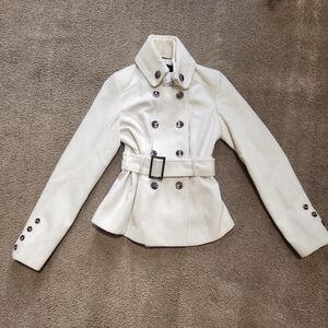 Black Rivet White/Off White Dark Silver Button Double Breasted Coat
